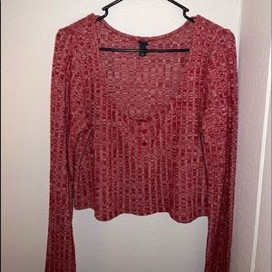 Wild Fable Cropped Sweater w/ Buttons- Red- Size Large